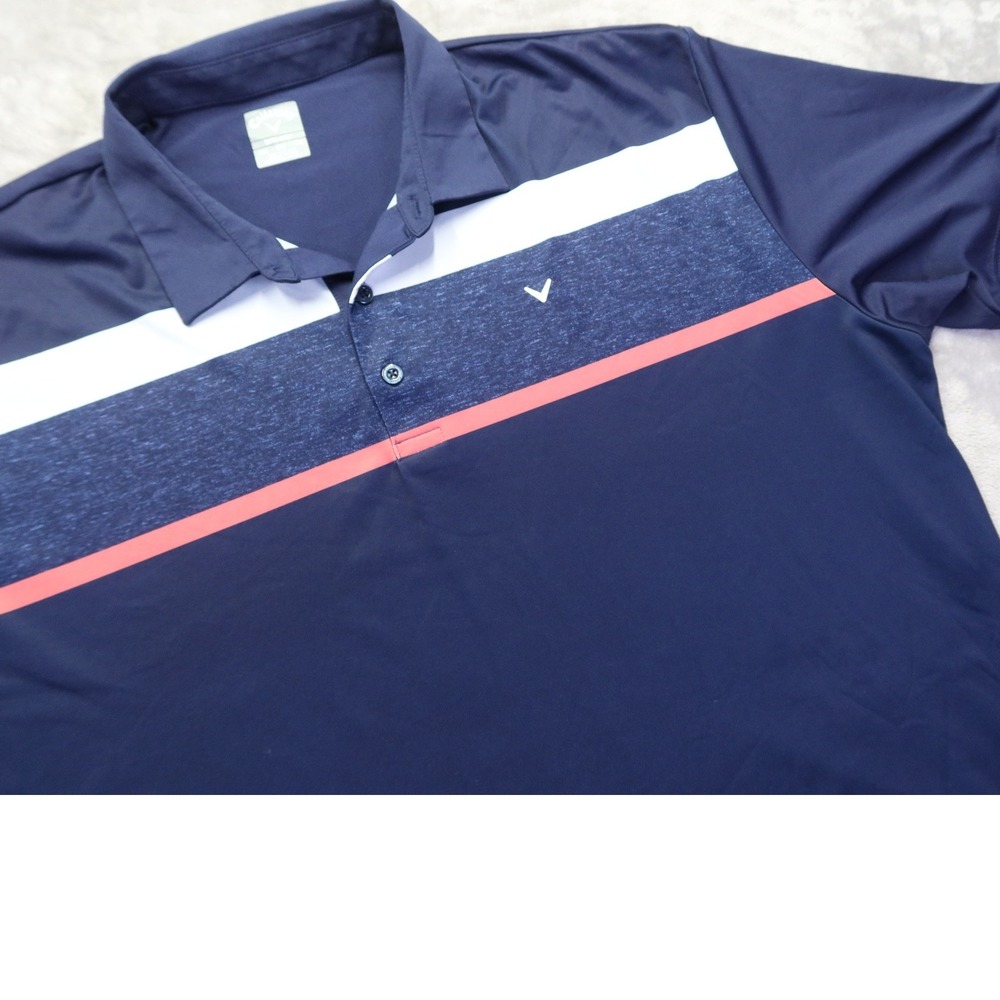 Callaway Opti-Dri Men's XXL Polo Shirt Navy Blue Stripe‎ Golf Performance
